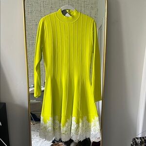 Lela Rose Vibrant Yellow Dress with White Lace